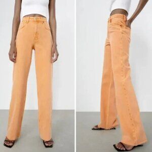 Zara raw hem high waisted jeans- orange